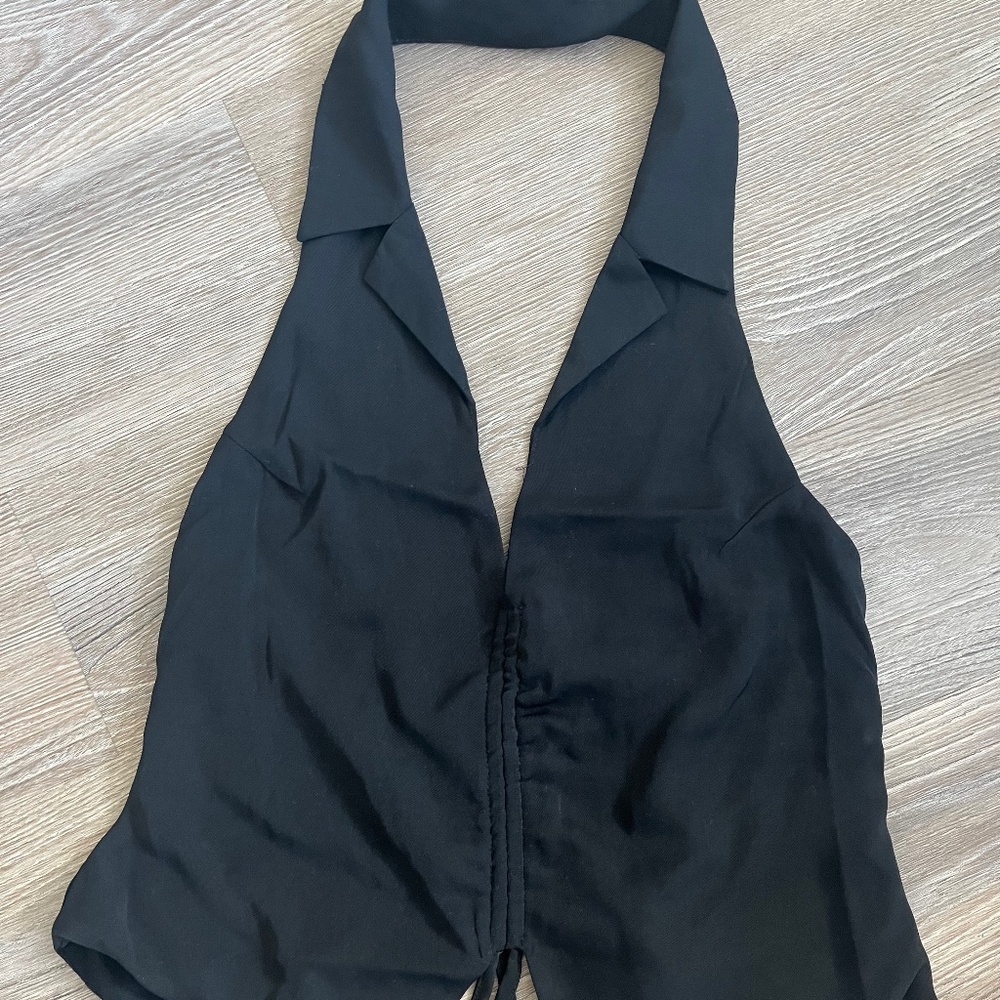 Super down Low Cut Strapless Black Tank Top Collar Shirt size S small zipper